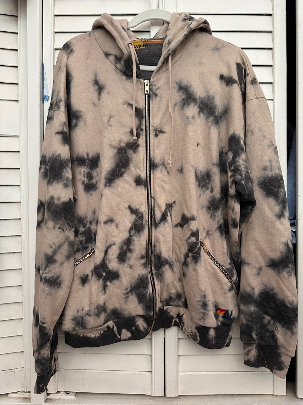 Aviator Nation Taupe and Black Tie-Dye Zip Hoodie